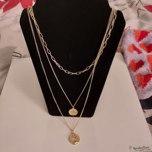 Gold tone Layered Look Necklace with Coins